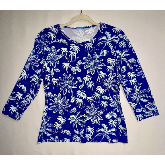 J McLaughlin Womens Catalina Cloth Top Palm Trees Blue Womens Size S - Picture 1 of 6